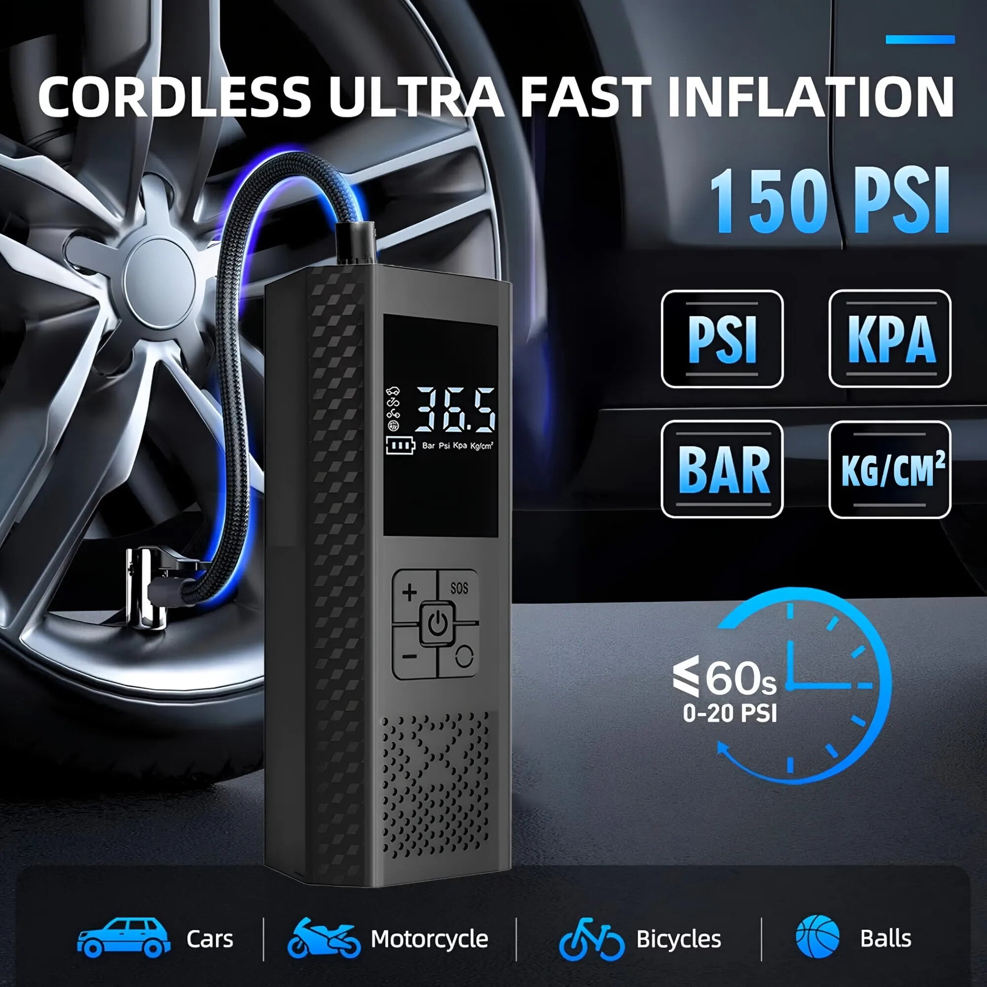 Portable 150 PSI Wireless Tire Inflator | Digital Air Pump